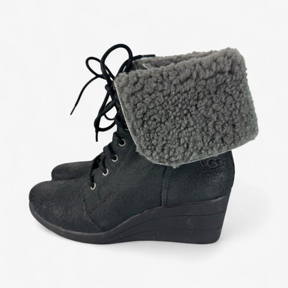 UGG Shoes - Ugg Zea Shearling Cuff Wedge Ankle Boot Suede Waterproof 1003360 Womens Size 8
